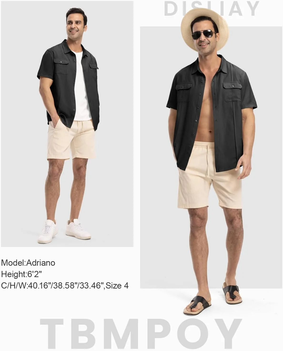 TBMPOY Mens Linen Button Down Shirts Short Sleeve Summer Beach Shirt Casual Hawaiian Dress Shirts for Men with Two Pockets