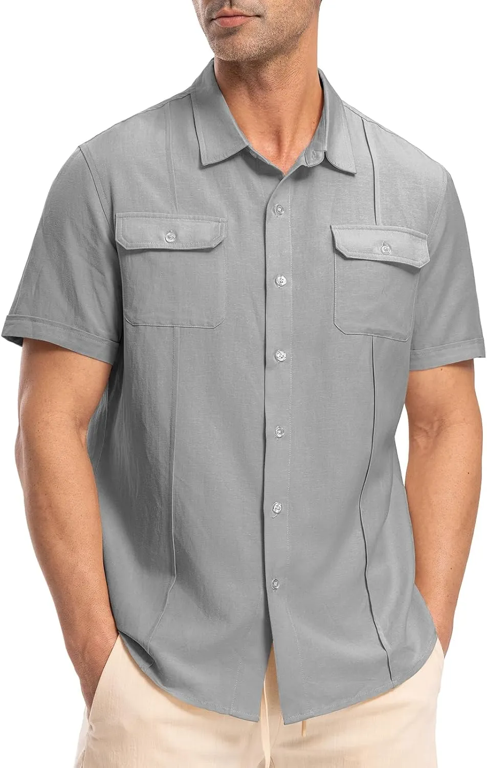 TBMPOY Mens Linen Button Down Shirts Short Sleeve Summer Beach Shirt Casual Hawaiian Dress Shirts for Men with Two Pockets