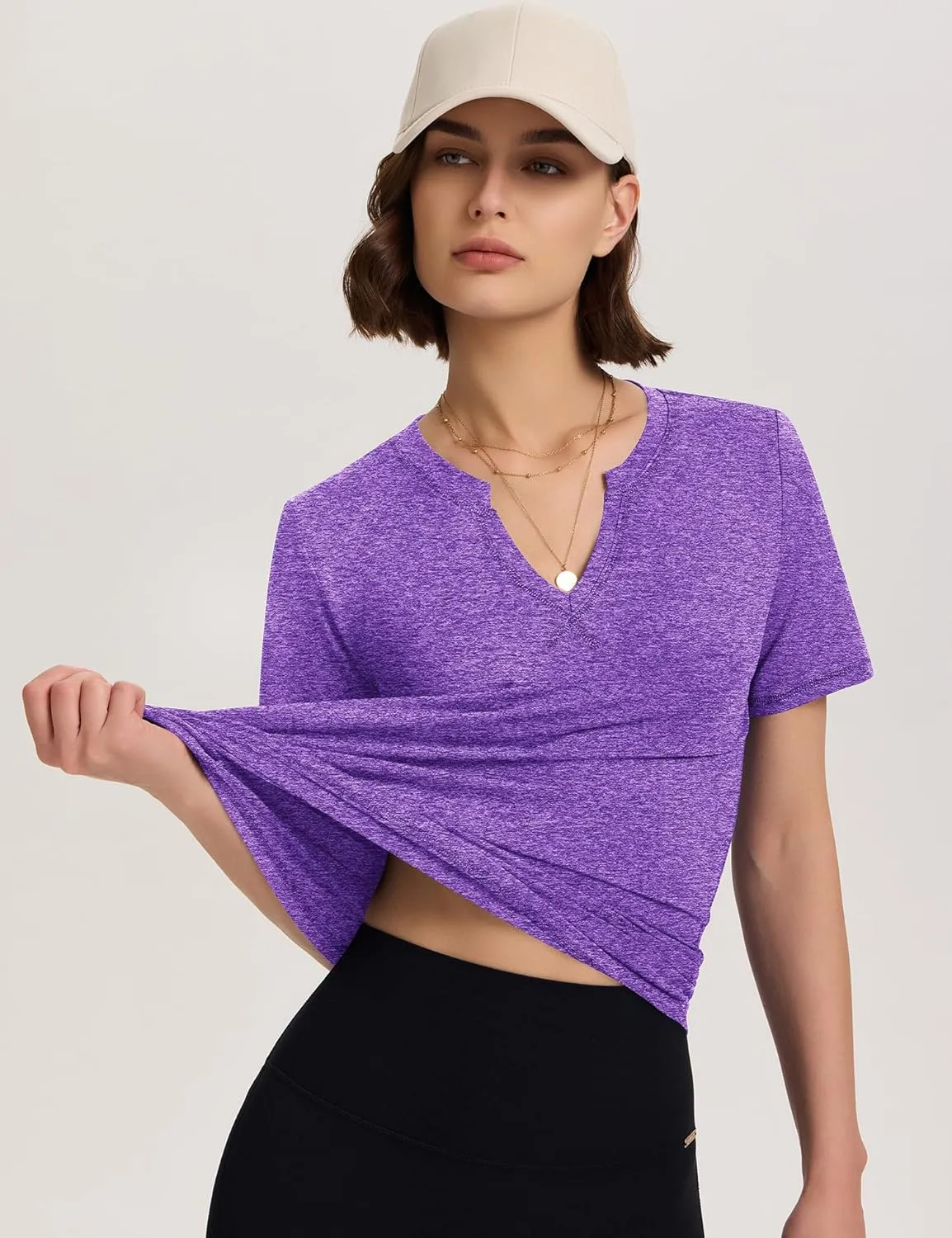 TCOT Women's Short Sleeve Workout Tops Loose Fit Athletic Tees V Neck Running Shirts Yoga Tee Gym Shirts
