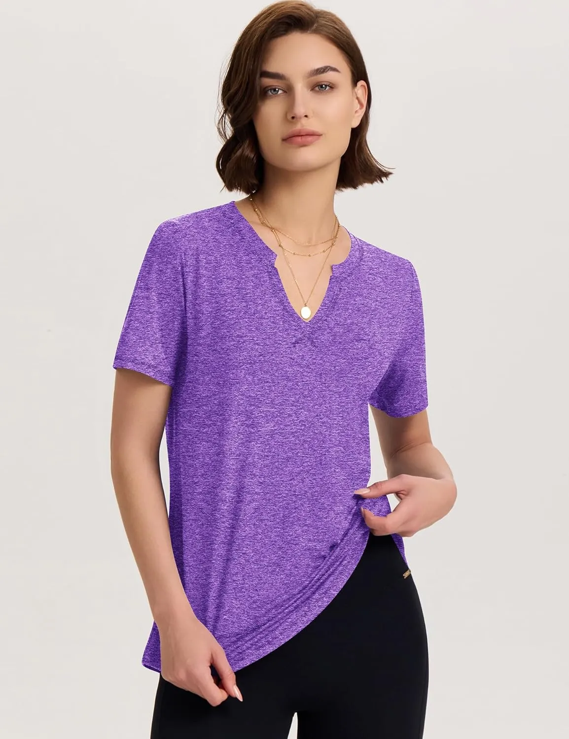 TCOT Women's Short Sleeve Workout Tops Loose Fit Athletic Tees V Neck Running Shirts Yoga Tee Gym Shirts