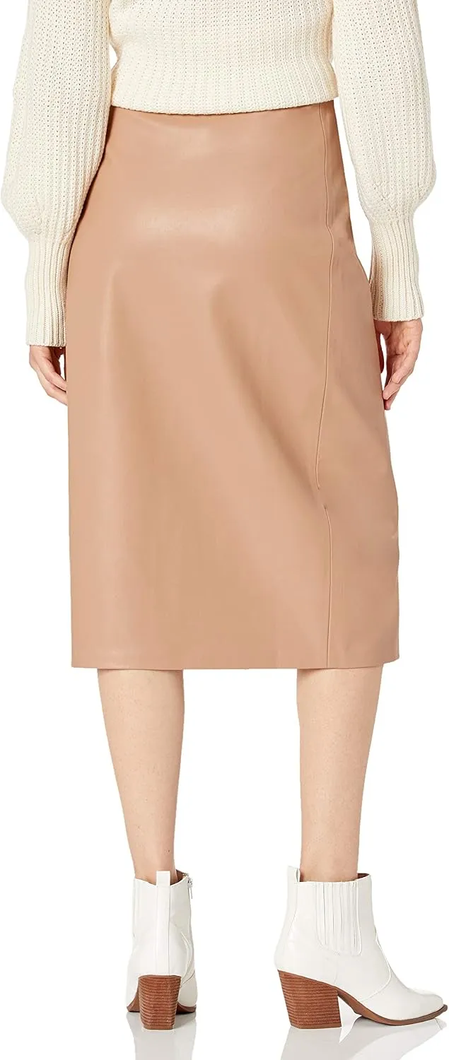 The Drop Women's Manon Vegan Leather Wrap-Front Midi Skirt