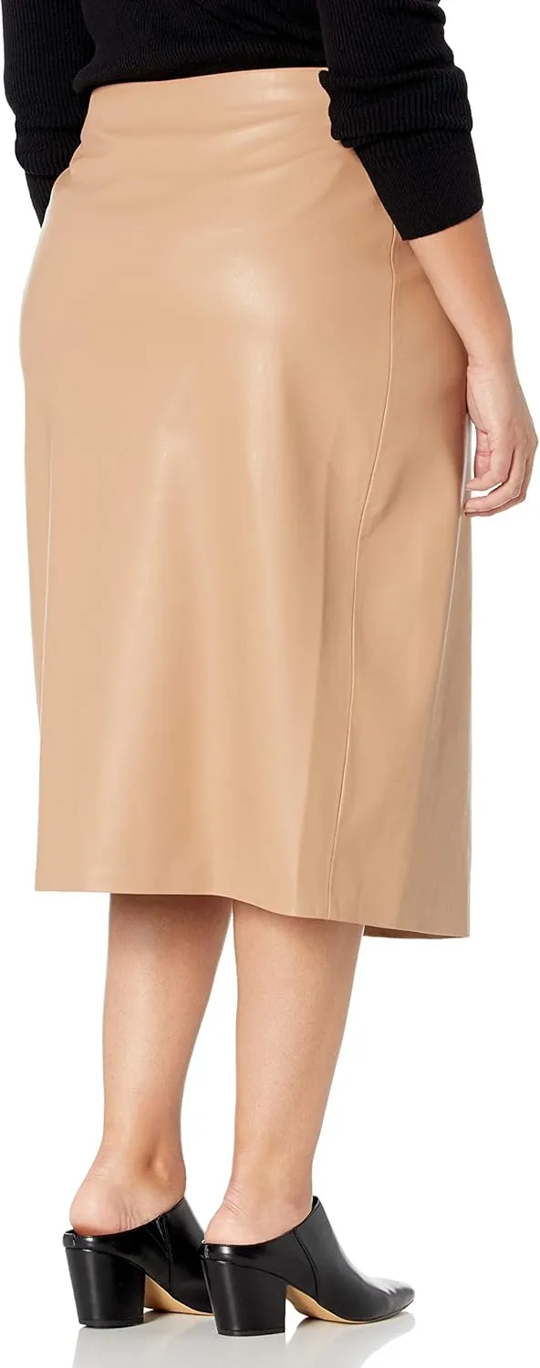 The Drop Women's Manon Vegan Leather Wrap-Front Midi Skirt