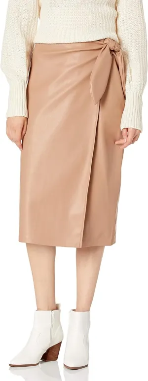 The Drop Women's Manon Vegan Leather Wrap-Front Midi Skirt