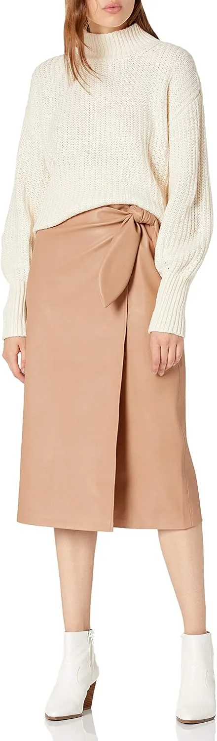 The Drop Women's Manon Vegan Leather Wrap-Front Midi Skirt