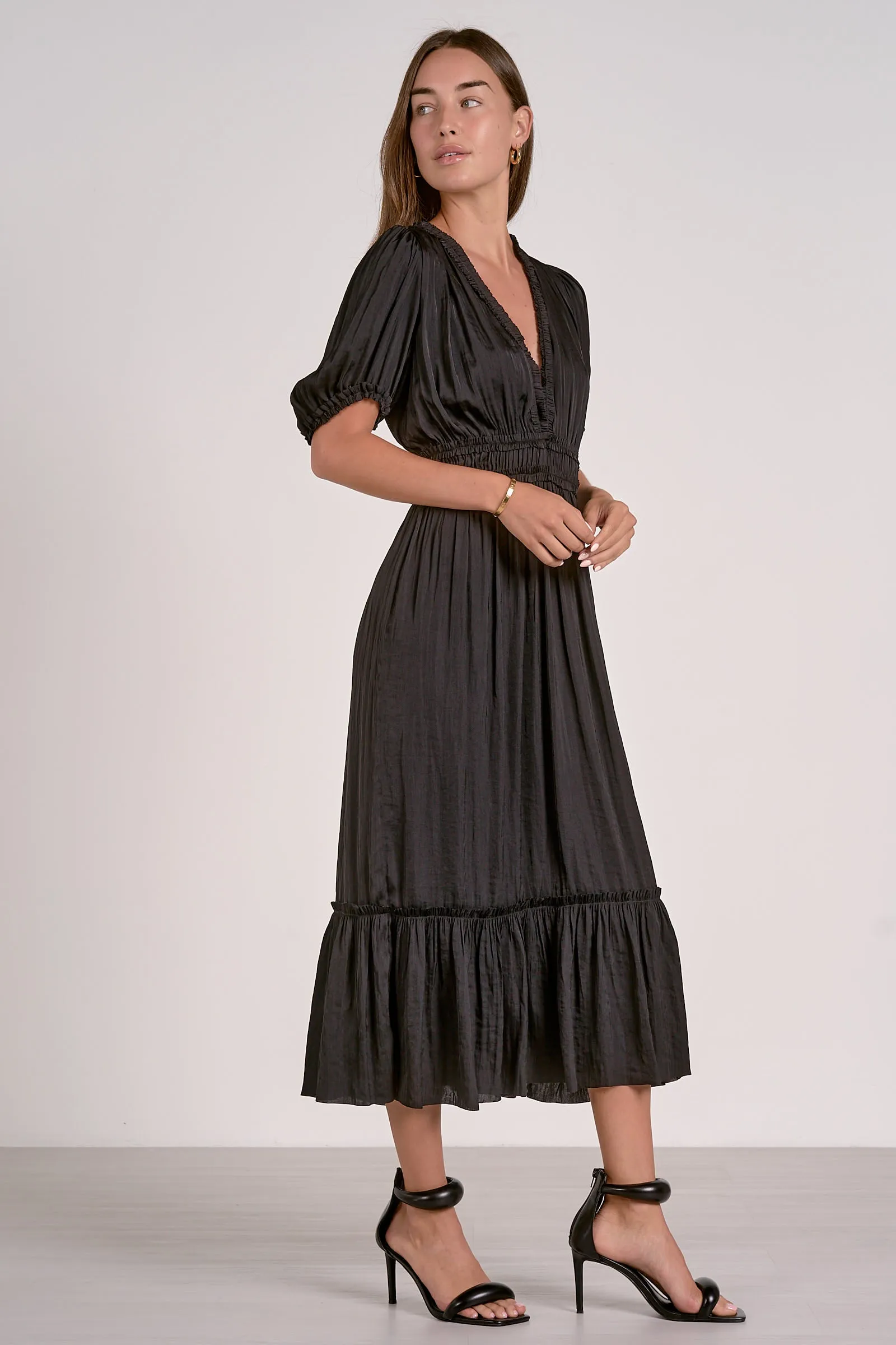 The Reanna V-Neck Satin Midi Dress