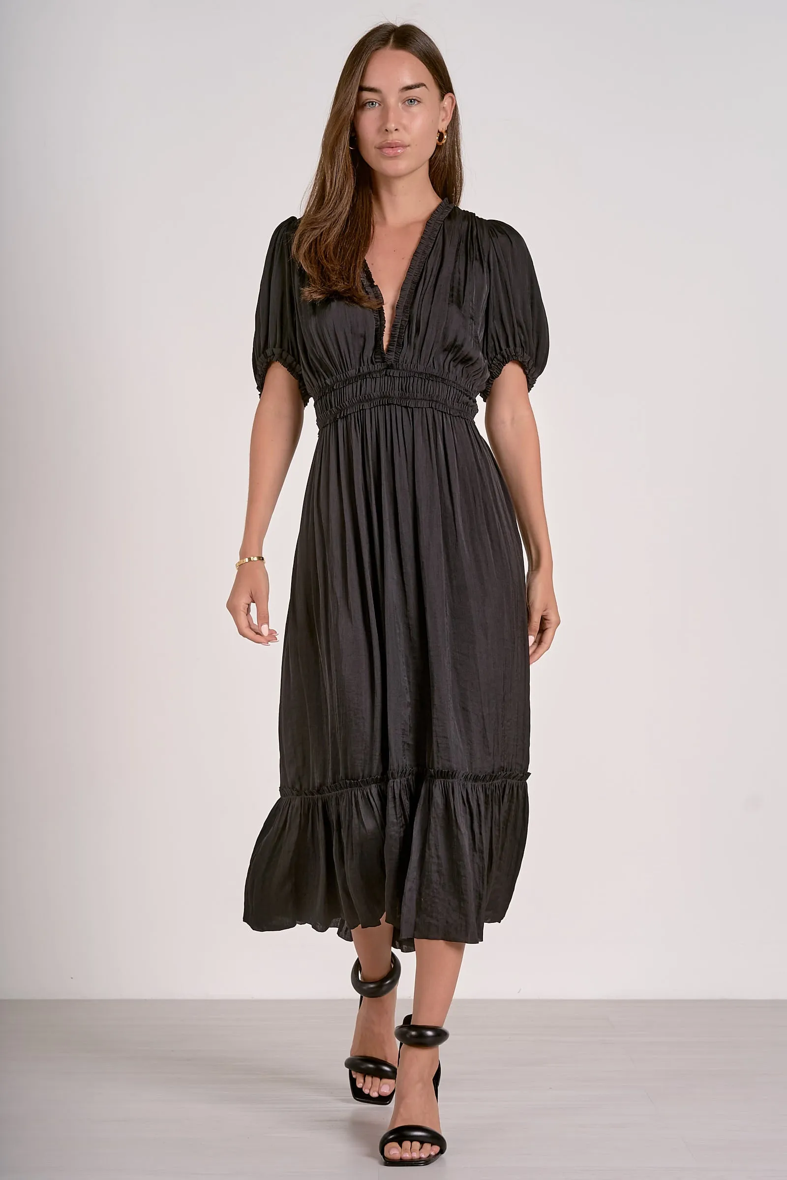 The Reanna V-Neck Satin Midi Dress