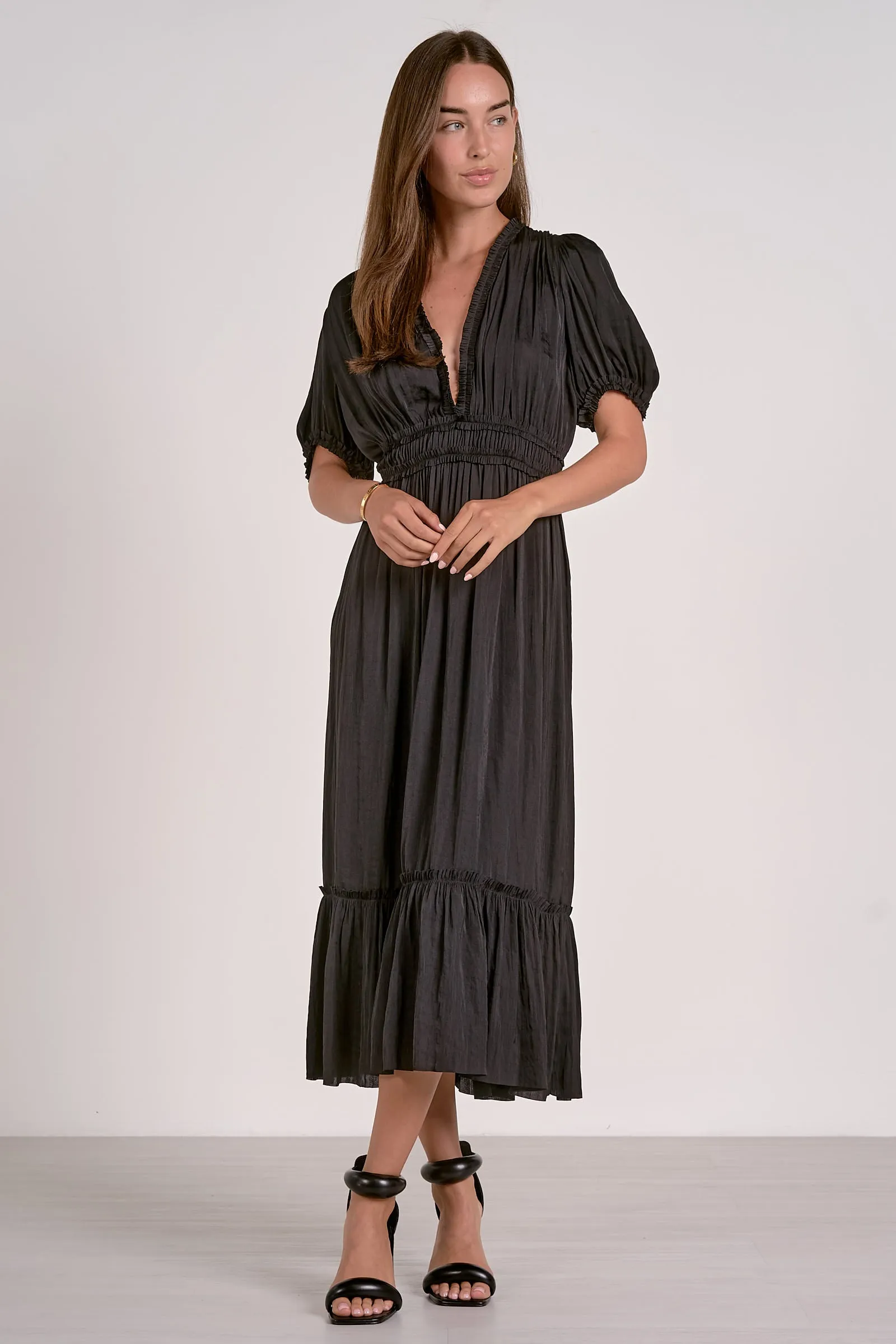 The Reanna V-Neck Satin Midi Dress