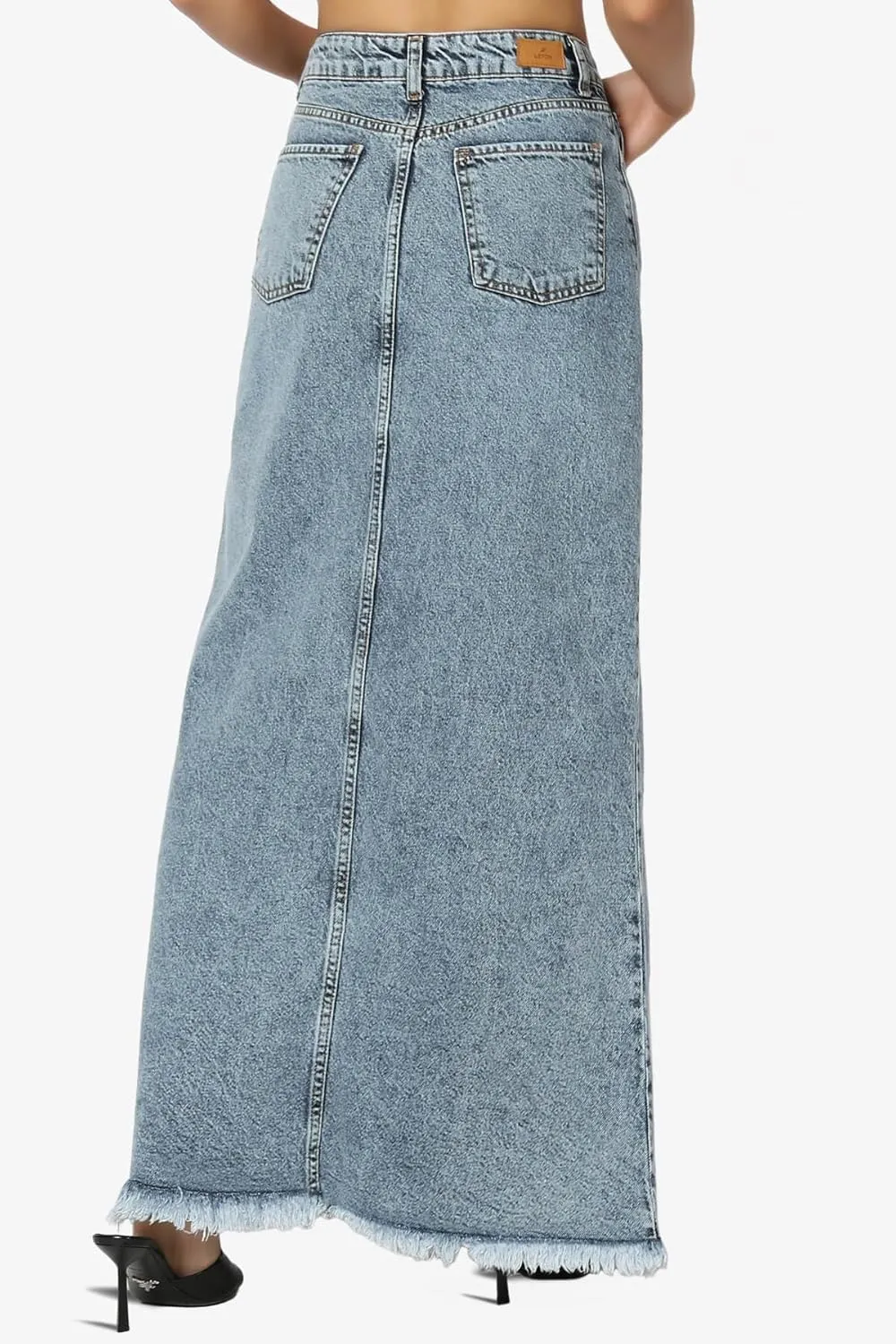 TheMogan Stone Wash Jean Pencil Knee Length Midi Stretch Denim Skirt