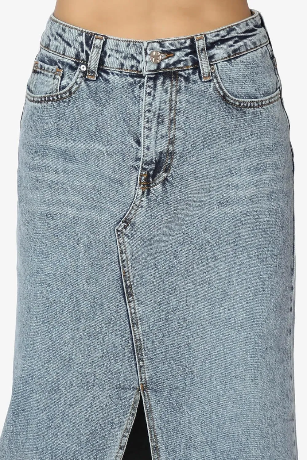 TheMogan Stone Wash Jean Pencil Knee Length Midi Stretch Denim Skirt