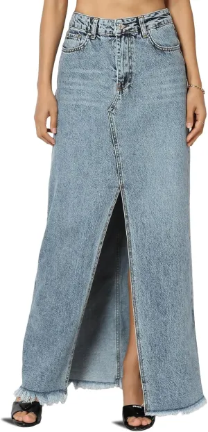 TheMogan Stone Wash Jean Pencil Knee Length Midi Stretch Denim Skirt