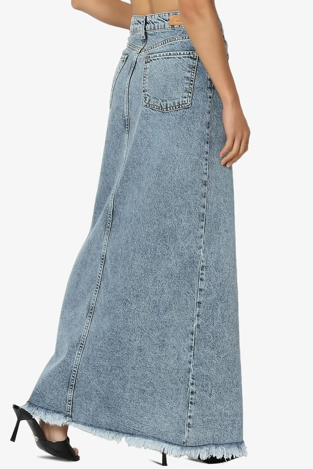 TheMogan Stone Wash Jean Pencil Knee Length Midi Stretch Denim Skirt