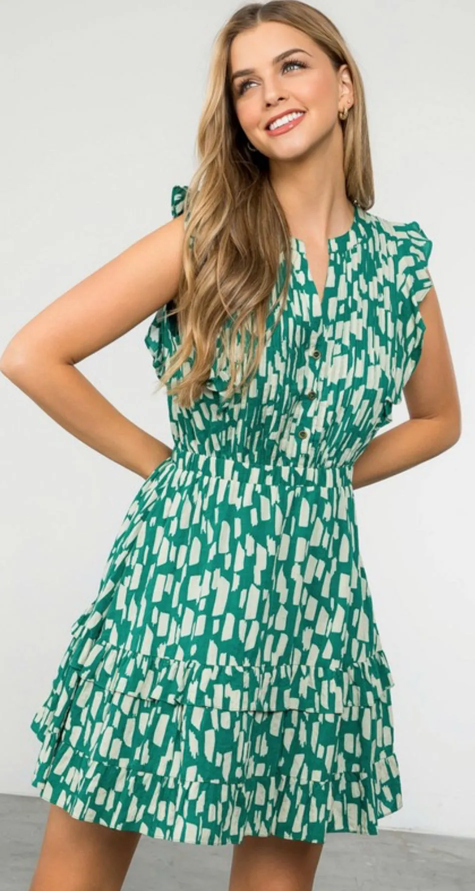 THML Green Ruffle Sleeve Dress