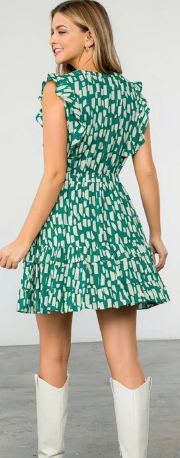 THML Green Ruffle Sleeve Dress