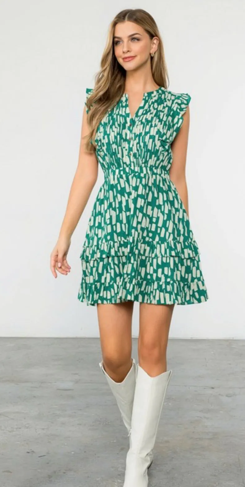 THML Green Ruffle Sleeve Dress
