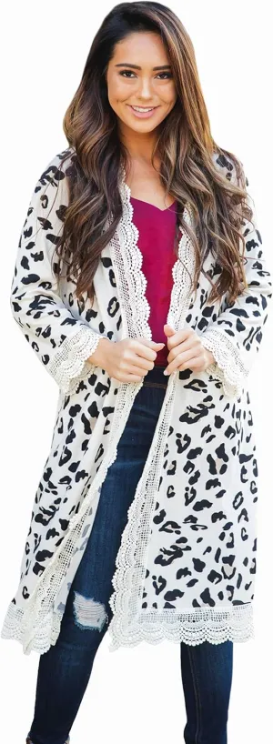 Tickled Teal Women's 3/4 Sleeve Lace Trim Casual Wrap Cardigan Coverup Outerwear Sweater