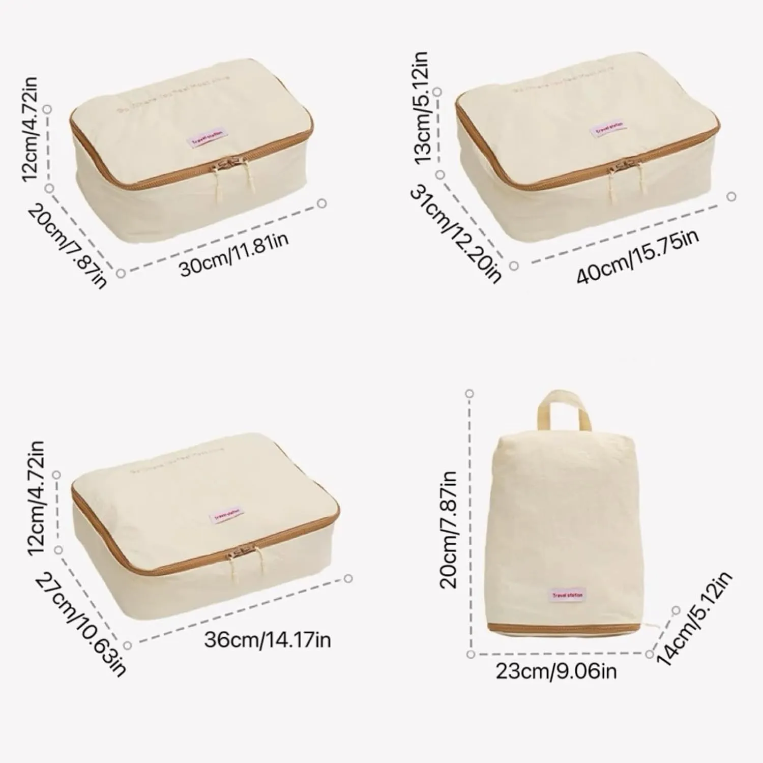 Travel Packing Cubes, Dorm Essential 6-Size Luggage Organizers Set, Waterproof Wrinkle-Free Bags for Clothes Underwear (White,S clothing storage bag)