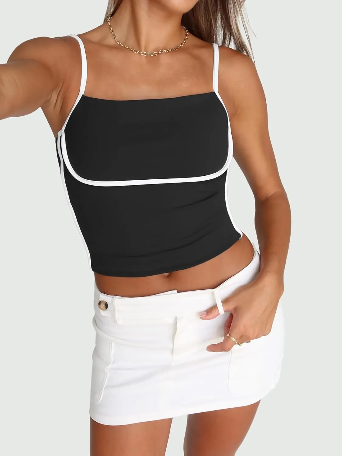 Trendy Queen Womens Camisole Tube Tops with Adjustable Spaghetti Strap Cute Summer Going Out Crop Tops 2025