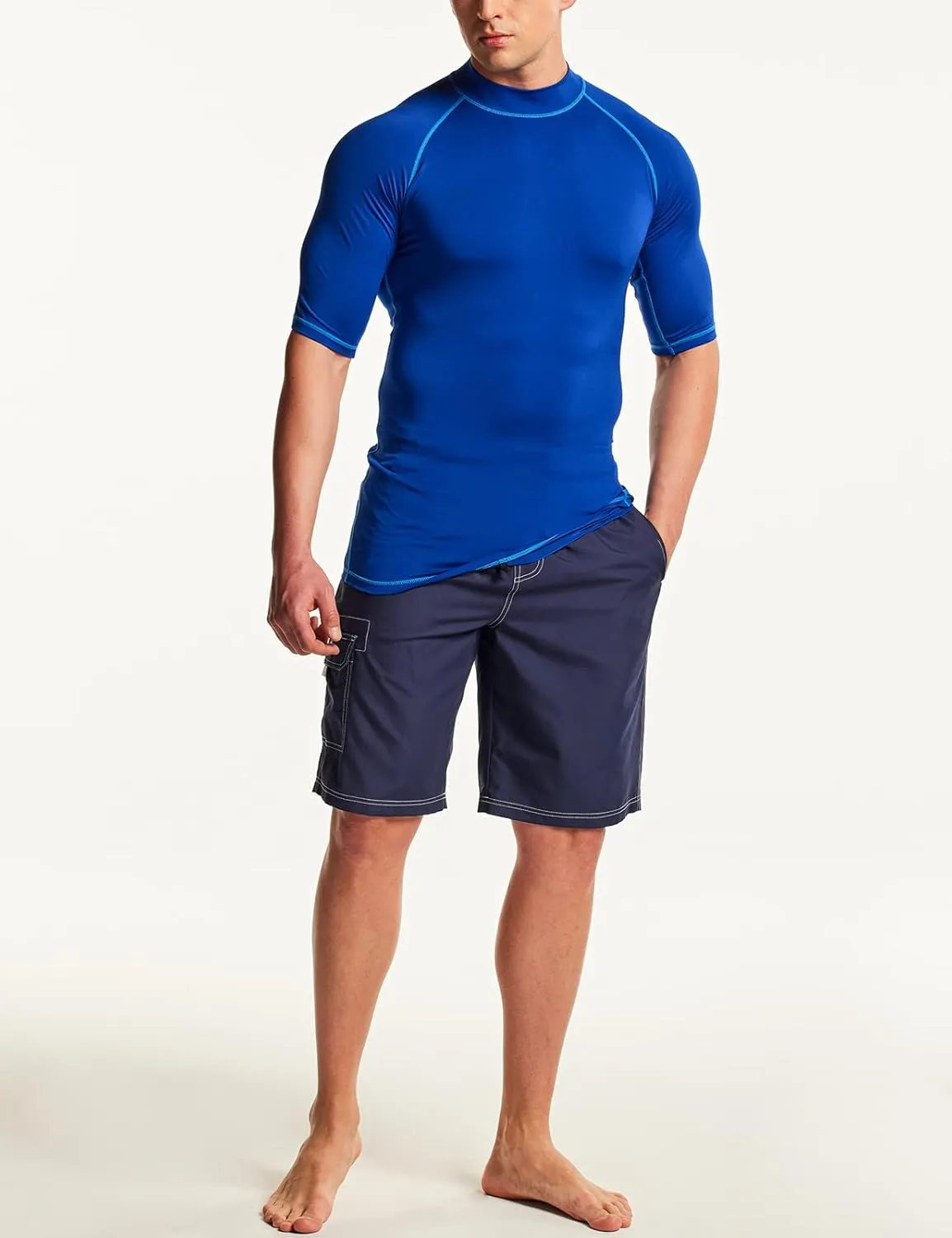 TSLA Men's Rash Guard Swim Shirts, UPF 50  Quick Dry Mid/Short Sleeve Swimming Shirt, UV/SPF Water Surf Shirts