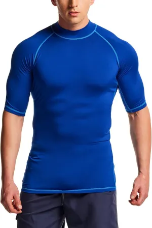TSLA Men's Rash Guard Swim Shirts, UPF 50  Quick Dry Mid/Short Sleeve Swimming Shirt, UV/SPF Water Surf Shirts