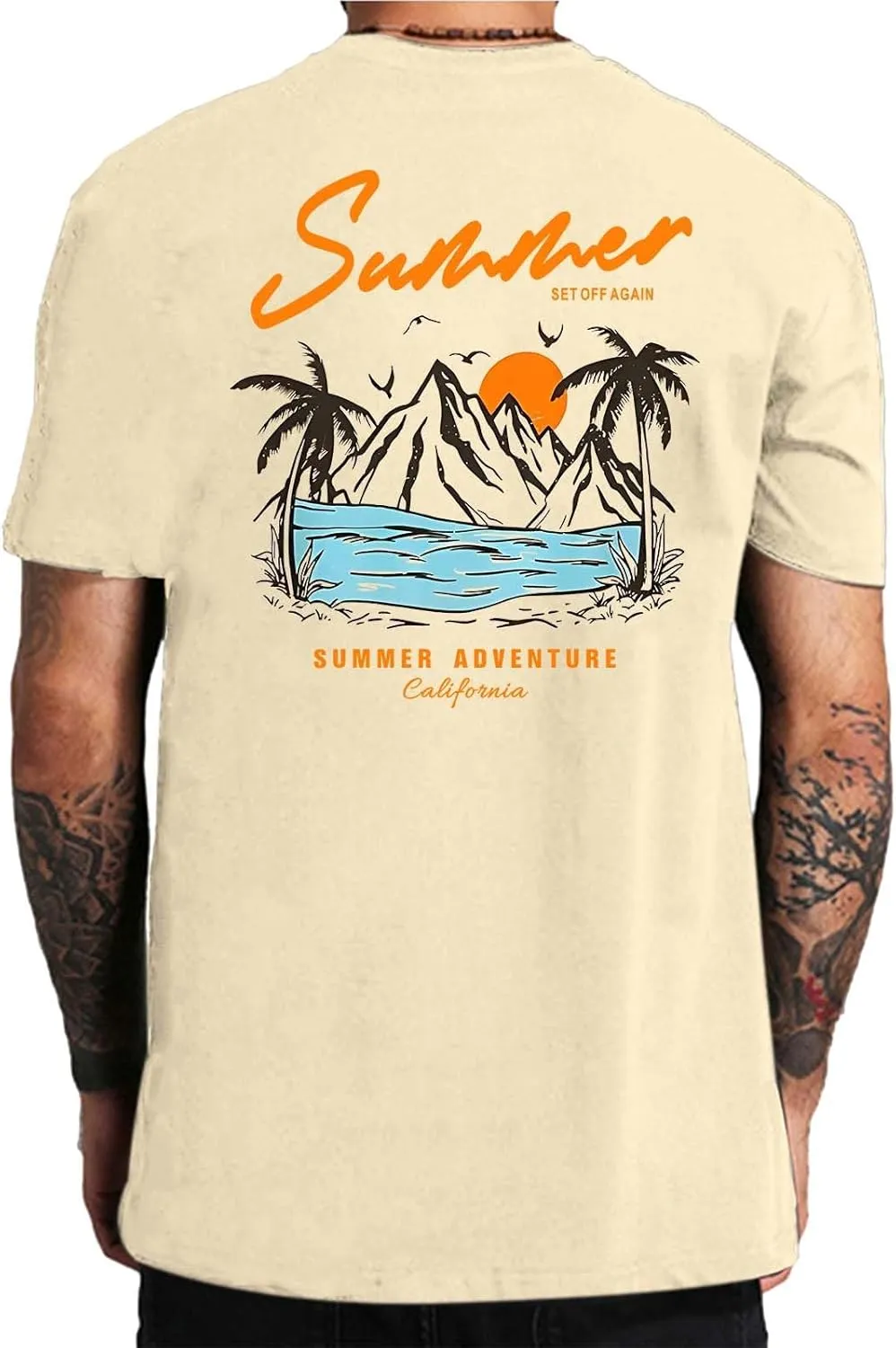 Tuislay Graphic Tees Oversized Beach Tshirts for Men Letter Print Shirts Short Sleeve Mens Summer Shirts Casual Tops