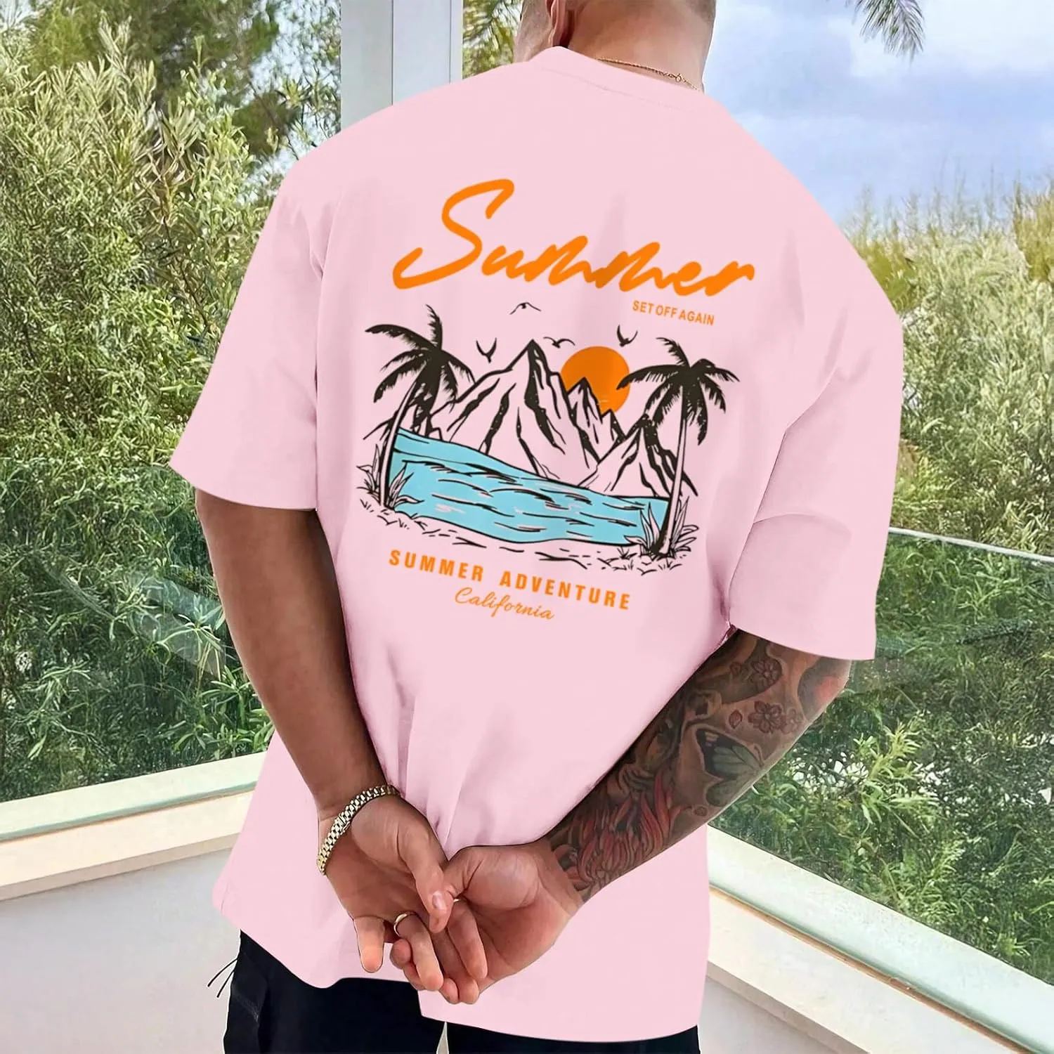 Tuislay Mens Graphic t-Shirts Casual Oversized Letter Print Beach Shirts Baggy Cotton Short Sleeve Tshirt Summer tee Top