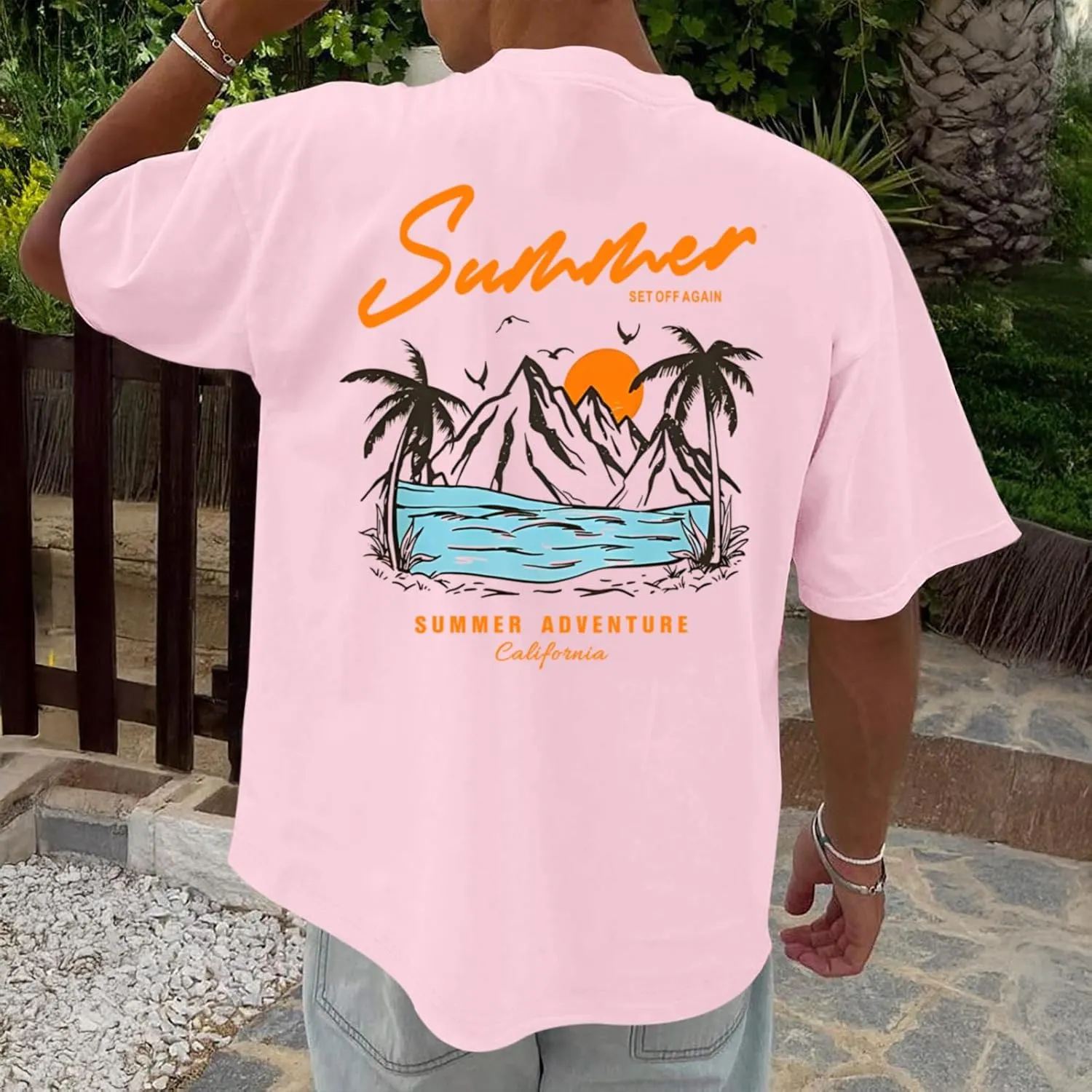 Tuislay Mens Graphic t-Shirts Casual Oversized Letter Print Beach Shirts Baggy Cotton Short Sleeve Tshirt Summer tee Top