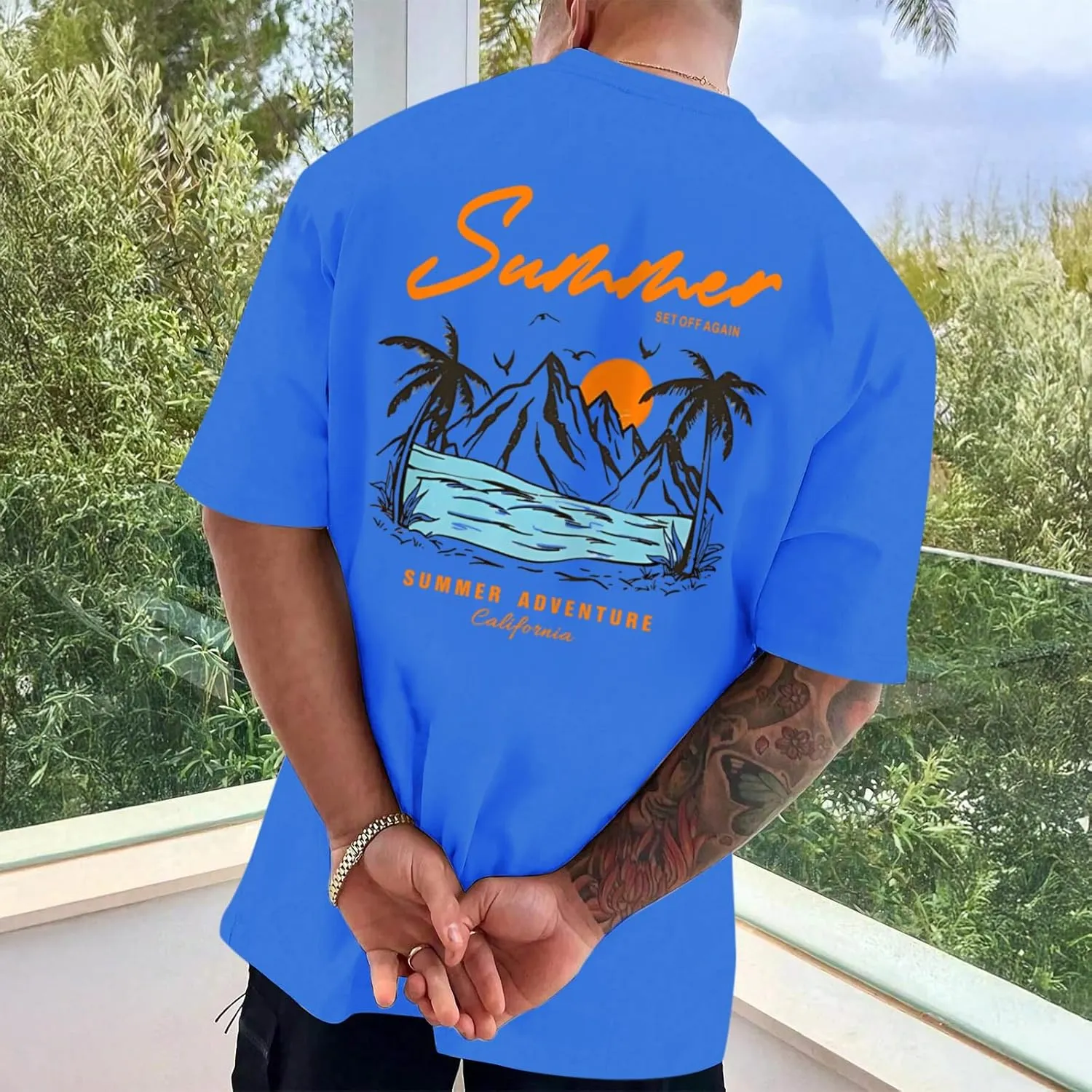 Tuislay Mens Graphic t-Shirts Casual Oversized Letter Print Beach Shirts Baggy Cotton Short Sleeve Tshirt Summer tee Top