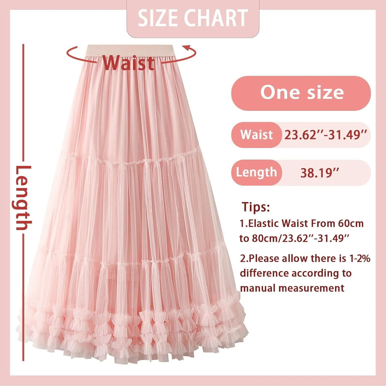 Tulle Skirts for Women Long Length Tutu Fairy Tiered Skirt A Line Mesh Elastic Waist Skirts