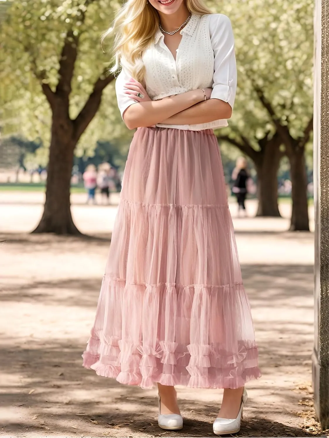 Tulle Skirts for Women Long Length Tutu Fairy Tiered Skirt A Line Mesh Elastic Waist Skirts