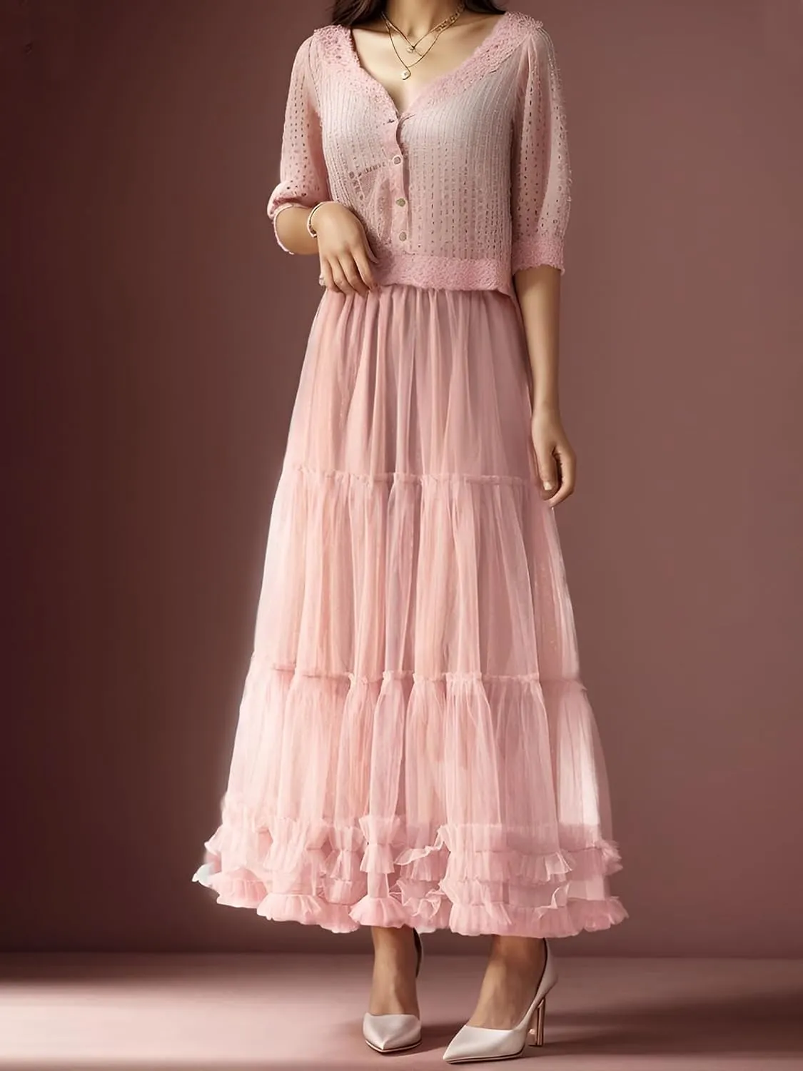 Tulle Skirts for Women Long Length Tutu Fairy Tiered Skirt A Line Mesh Elastic Waist Skirts