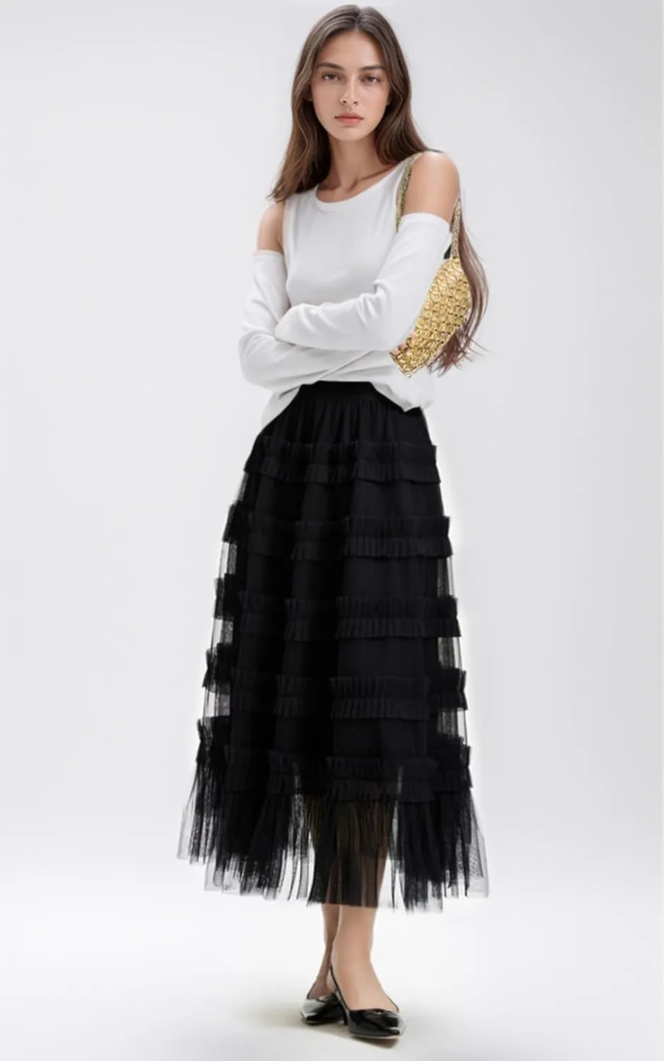 Tulle Skirts for Women Long Length Tutu Fairy Tiered Skirt A Line Mesh Elastic Waist Skirts