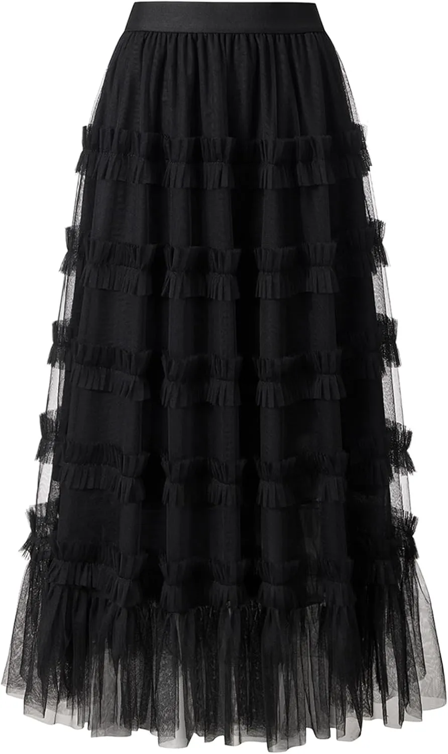 Tulle Skirts for Women Long Length Tutu Fairy Tiered Skirt A Line Mesh Elastic Waist Skirts