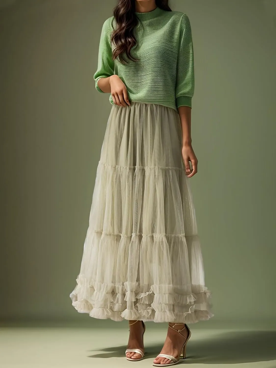 Tulle Skirts for Women Long Length Tutu Fairy Tiered Skirt A Line Mesh Elastic Waist Skirts