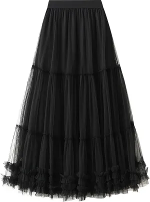 Tulle Skirts for Women Long Length Tutu Fairy Tiered Skirt A Line Mesh Elastic Waist Skirts
