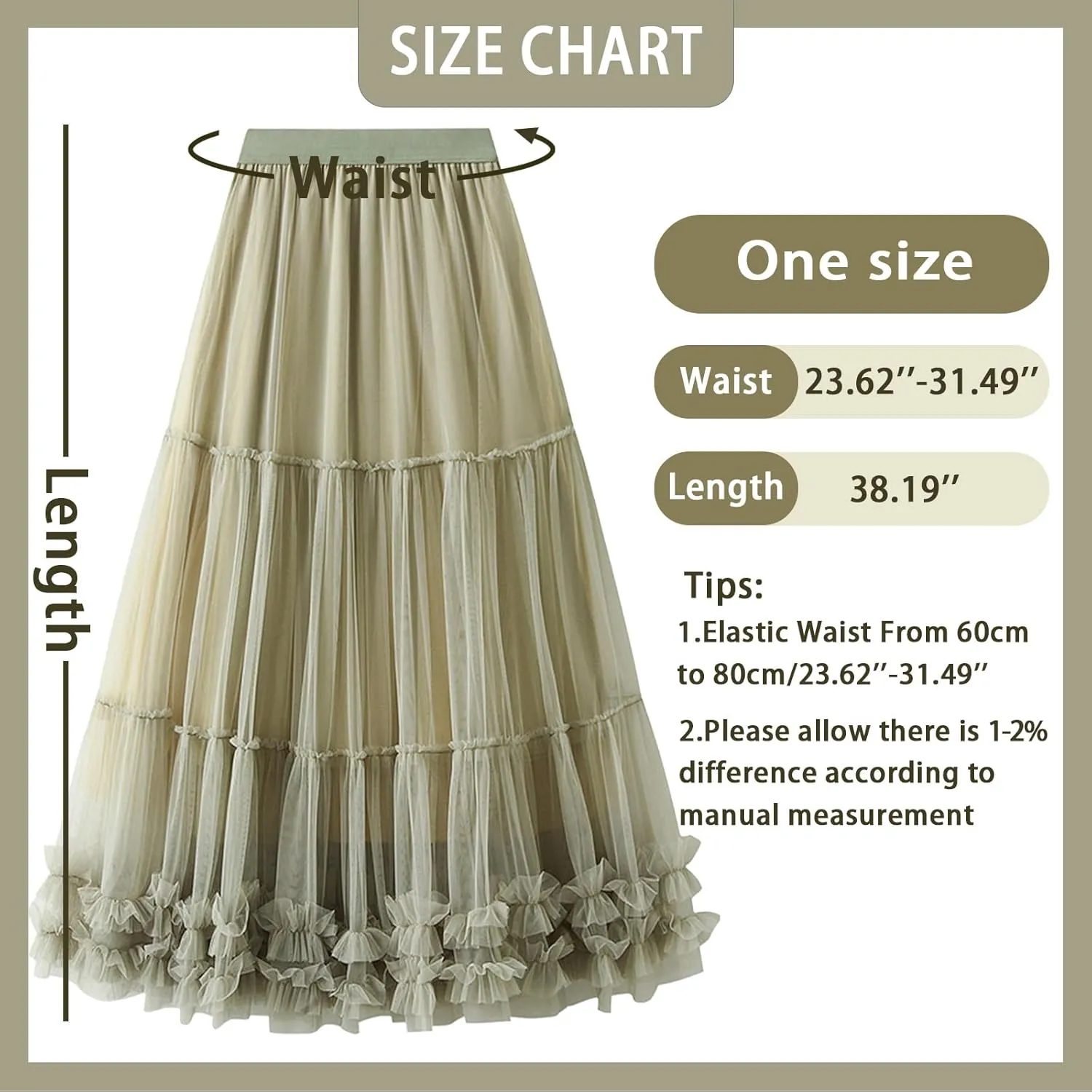 Tulle Skirts for Women Long Length Tutu Fairy Tiered Skirt A Line Mesh Elastic Waist Skirts
