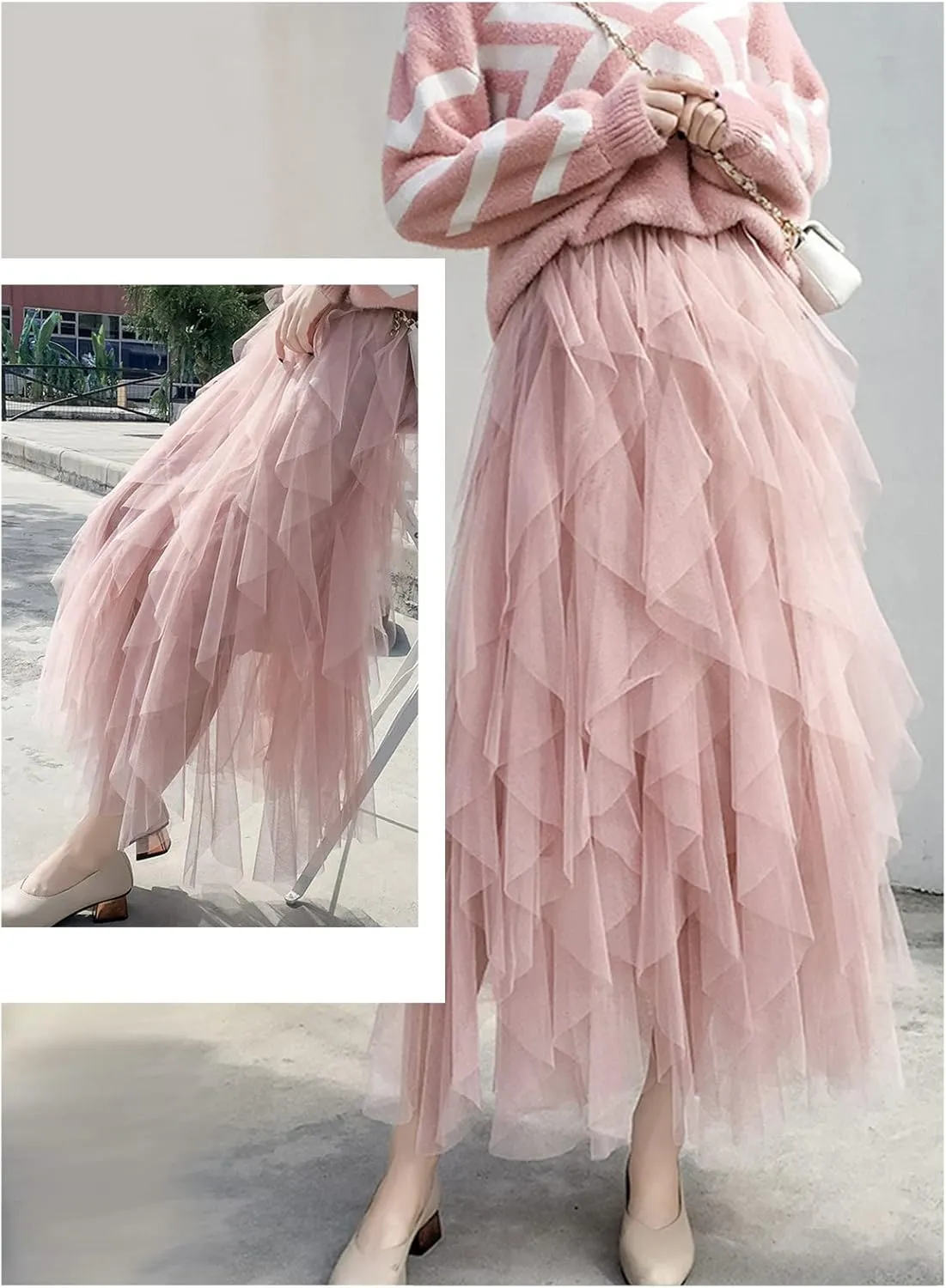 Tulle Skirts for Women Long Length Tutu Fairy Tiered Skirt A Line Mesh Elastic Waist Skirts