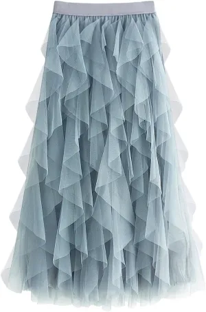 Tulle Skirts for Women Long Length Tutu Fairy Tiered Skirt A Line Mesh Elastic Waist Skirts