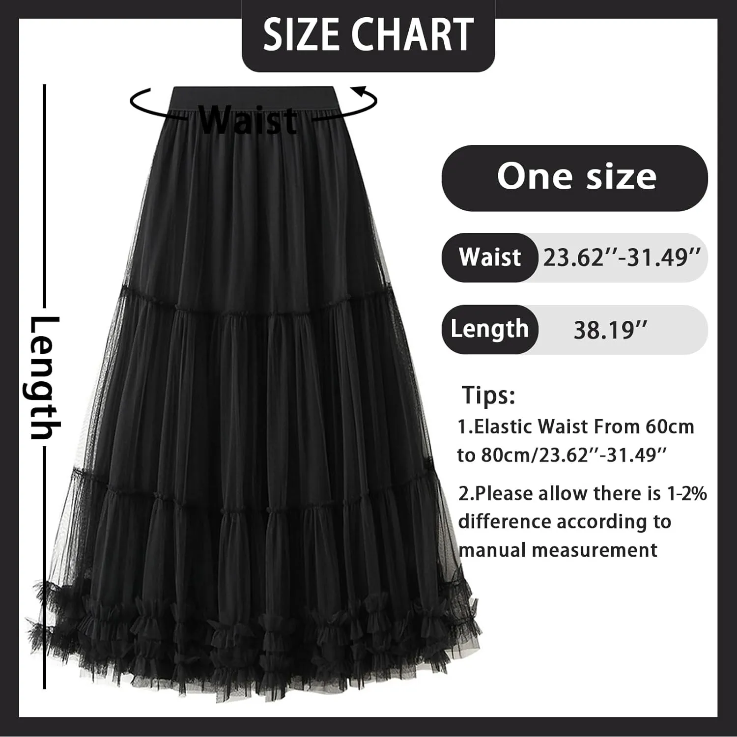 Tulle Skirts for Women Long Length Tutu Fairy Tiered Skirt A Line Mesh Elastic Waist Skirts