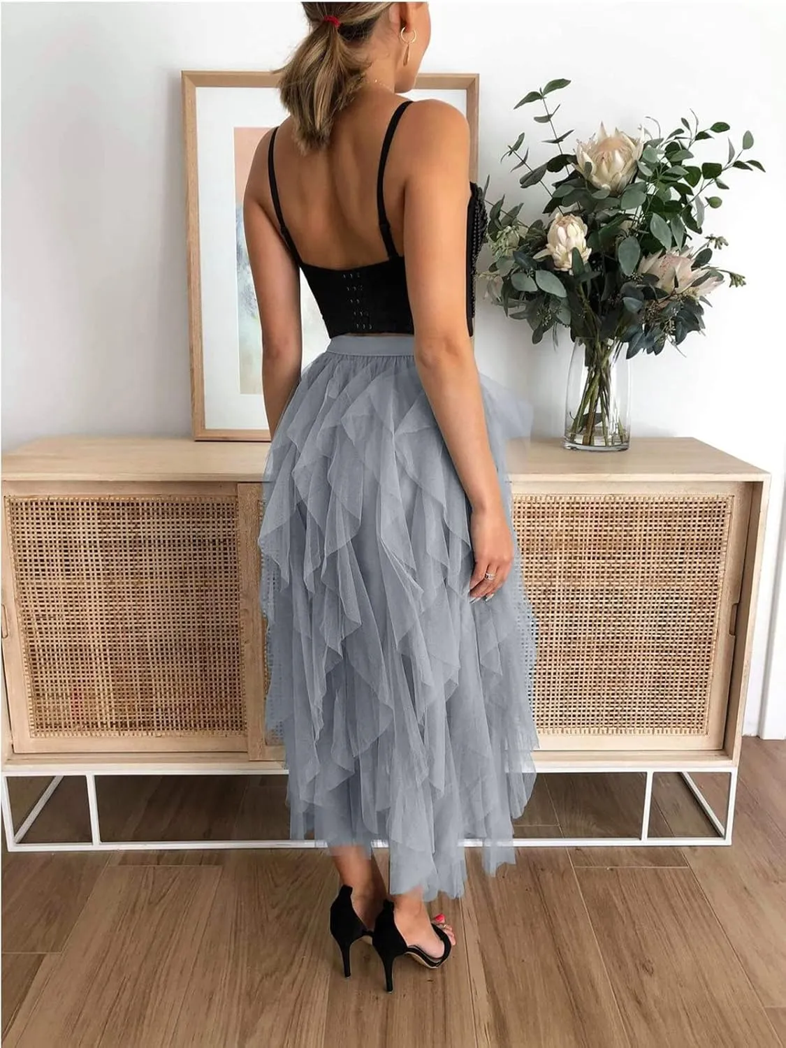 Tulle Skirts for Women Long Length Tutu Fairy Tiered Skirt A Line Mesh Elastic Waist Skirts