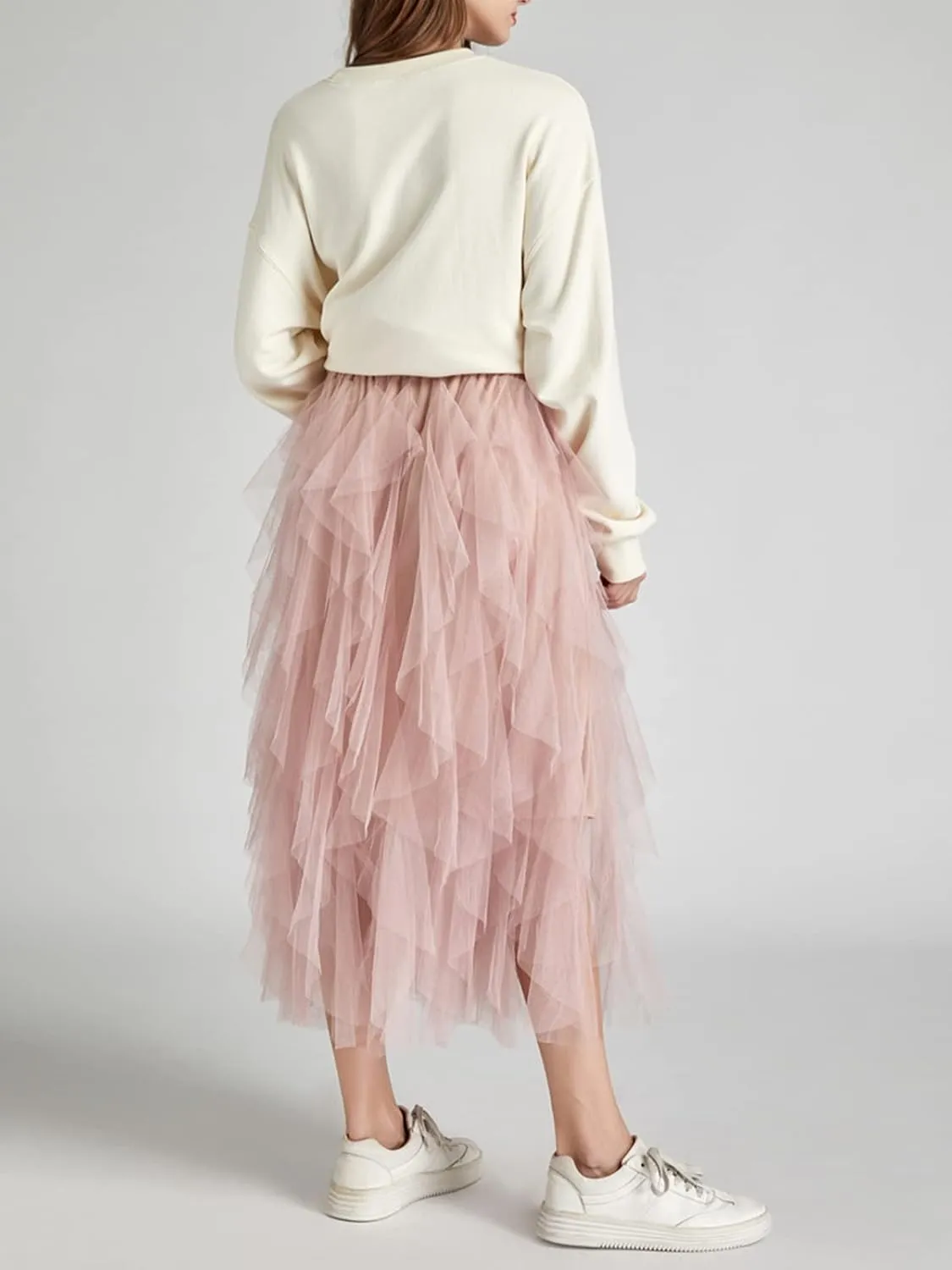 Tulle Skirts for Women Long Length Tutu Fairy Tiered Skirt A Line Mesh Elastic Waist Skirts