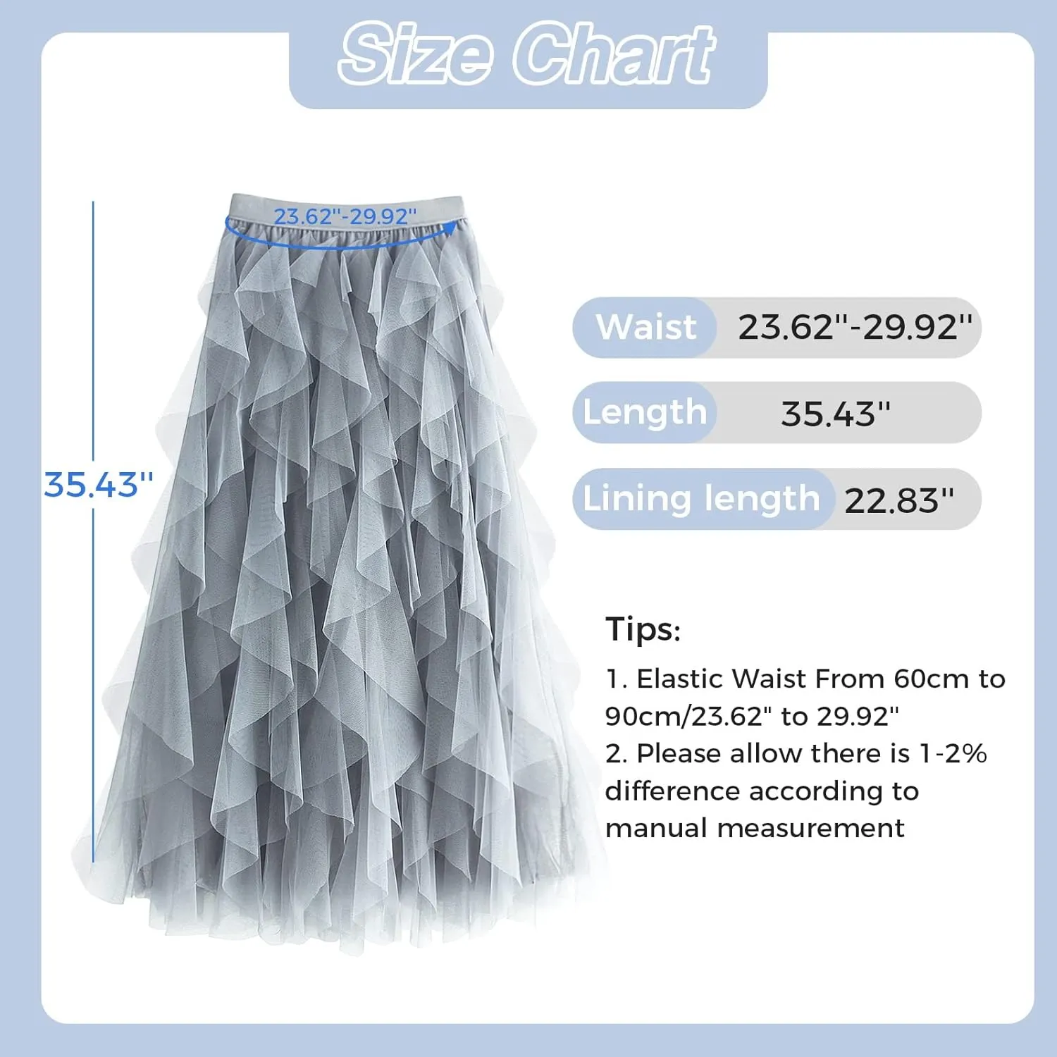 Tulle Skirts for Women Long Length Tutu Fairy Tiered Skirt A Line Mesh Elastic Waist Skirts
