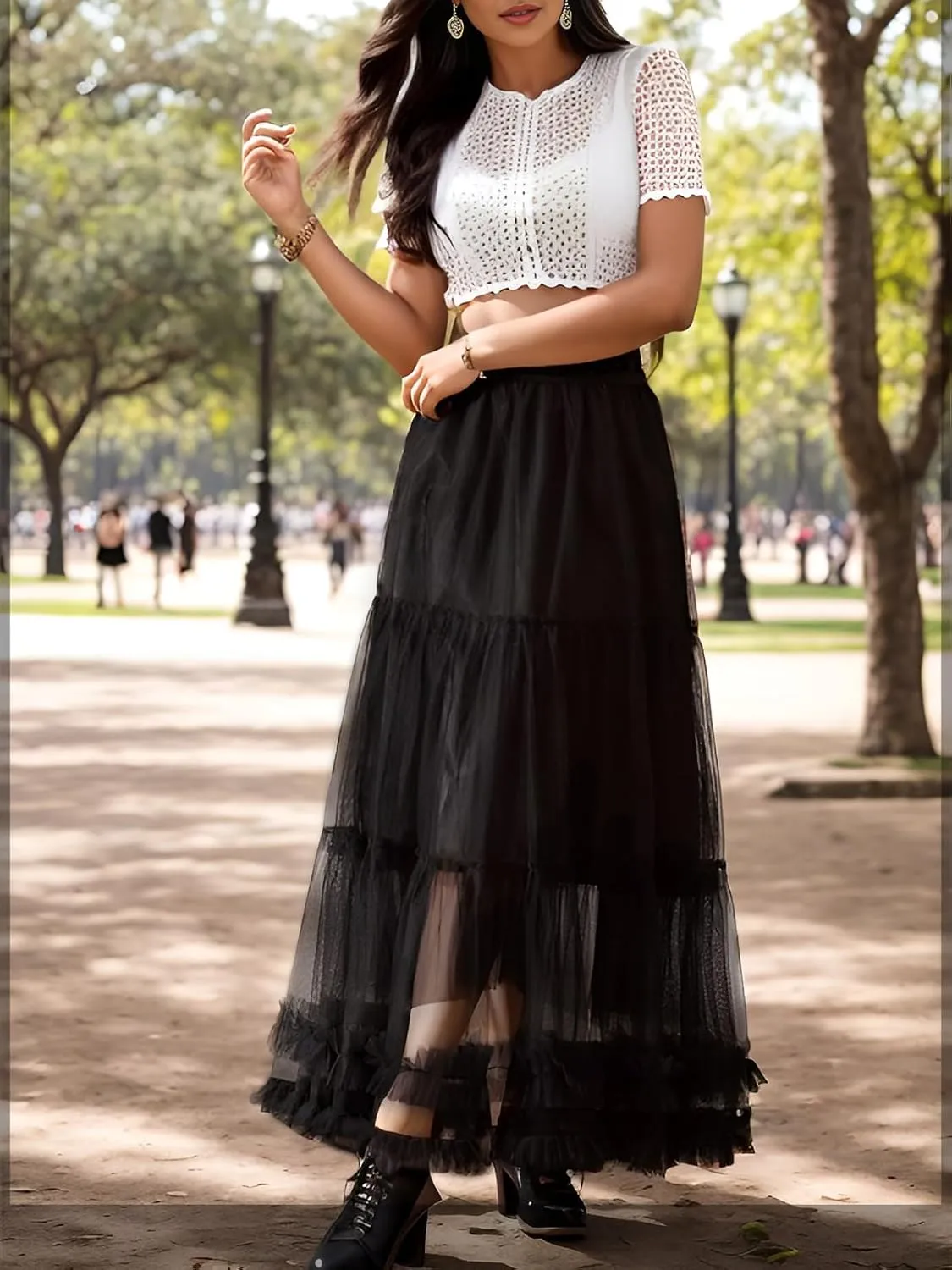 Tulle Skirts for Women Long Length Tutu Fairy Tiered Skirt A Line Mesh Elastic Waist Skirts
