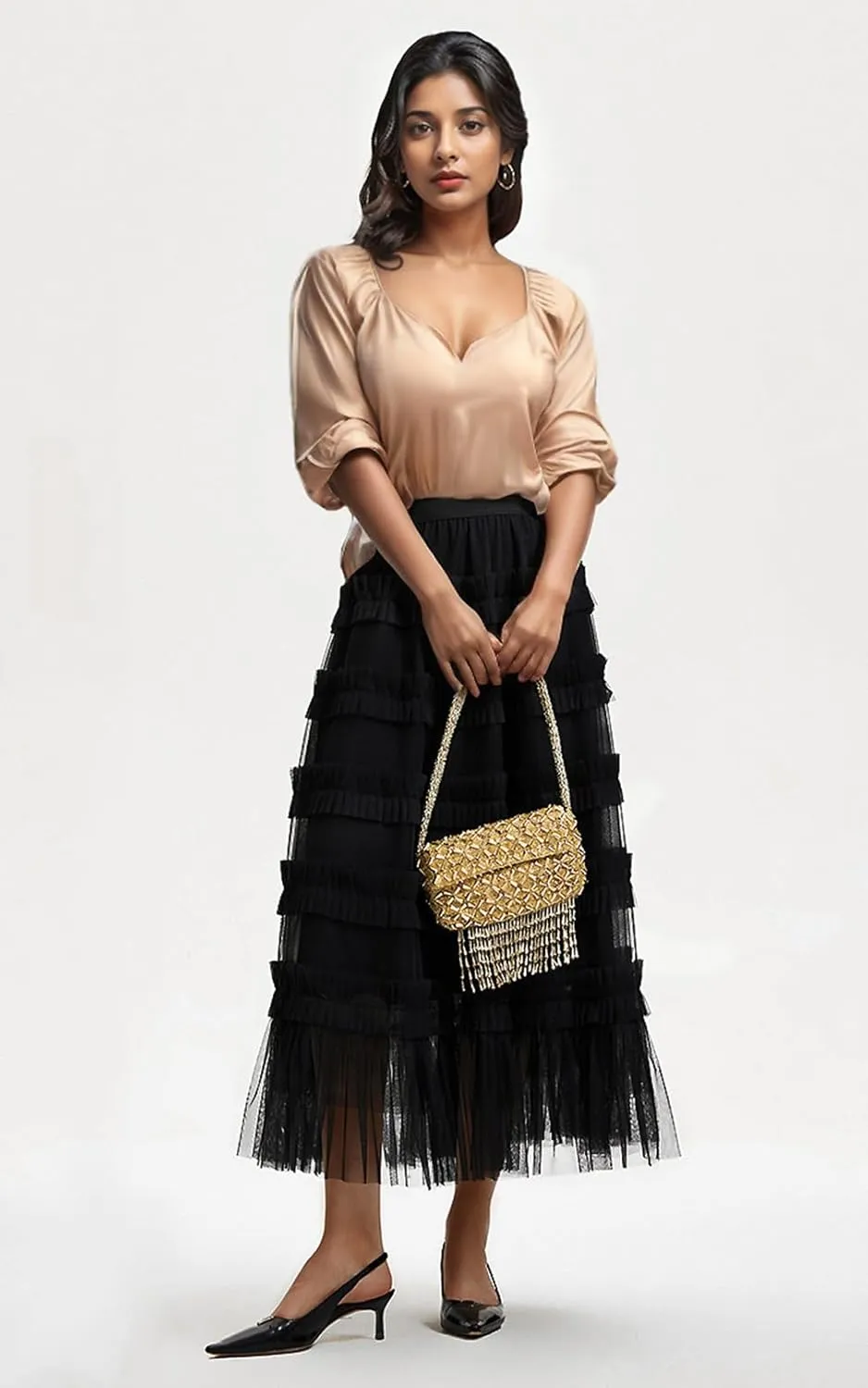Tulle Skirts for Women Long Length Tutu Fairy Tiered Skirt A Line Mesh Elastic Waist Skirts