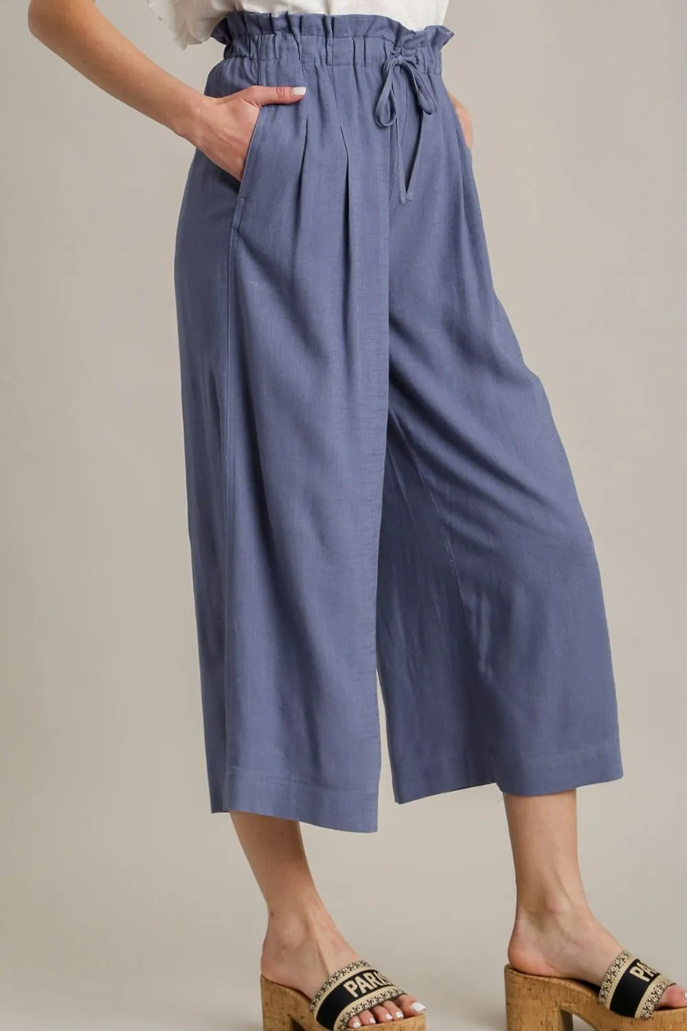 Umgee Full Size Linen Wide Fit Pants with Drawstring Plus Size