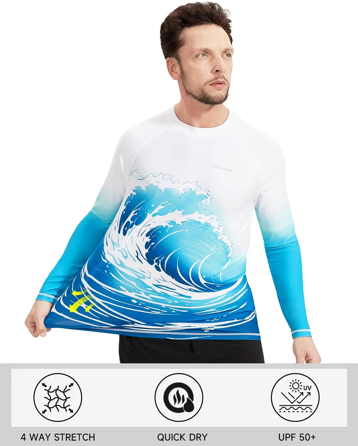 VAYAGER Men's Swim Shirt UPF 50  UV Sun Protection Quick Dry Rash Guard Shirts Short Sleeve Surf Shirt Fishing Beach T-Shirt
