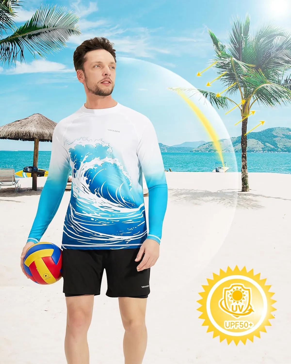 VAYAGER Men's Swim Shirt UPF 50  UV Sun Protection Quick Dry Rash Guard Shirts Short Sleeve Surf Shirt Fishing Beach T-Shirt