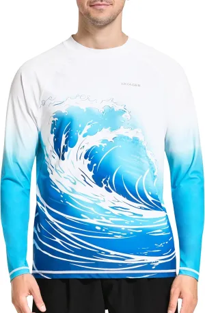 VAYAGER Men's Swim Shirt UPF 50  UV Sun Protection Quick Dry Rash Guard Shirts Short Sleeve Surf Shirt Fishing Beach T-Shirt
