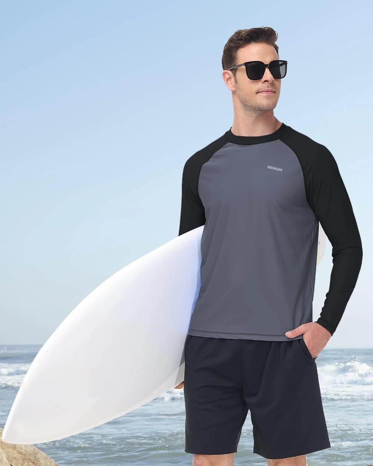 VAYAGER Men's Swim Shirts Rash Guard UPF 50  Quick Dry T-Shirt Loose Fit Water Surfing T Shirts