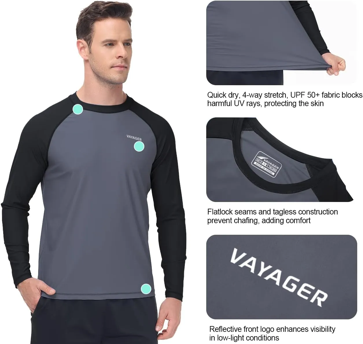 VAYAGER Men's Swim Shirts Rash Guard UPF 50  Quick Dry T-Shirt Loose Fit Water Surfing T Shirts