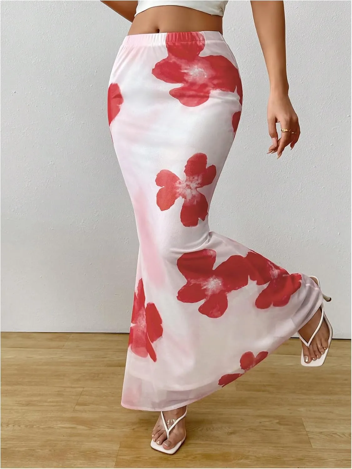 Verdusa Women's Boho Floral Print Bodycon Fishtail Skirt Layered Maxi Skirts